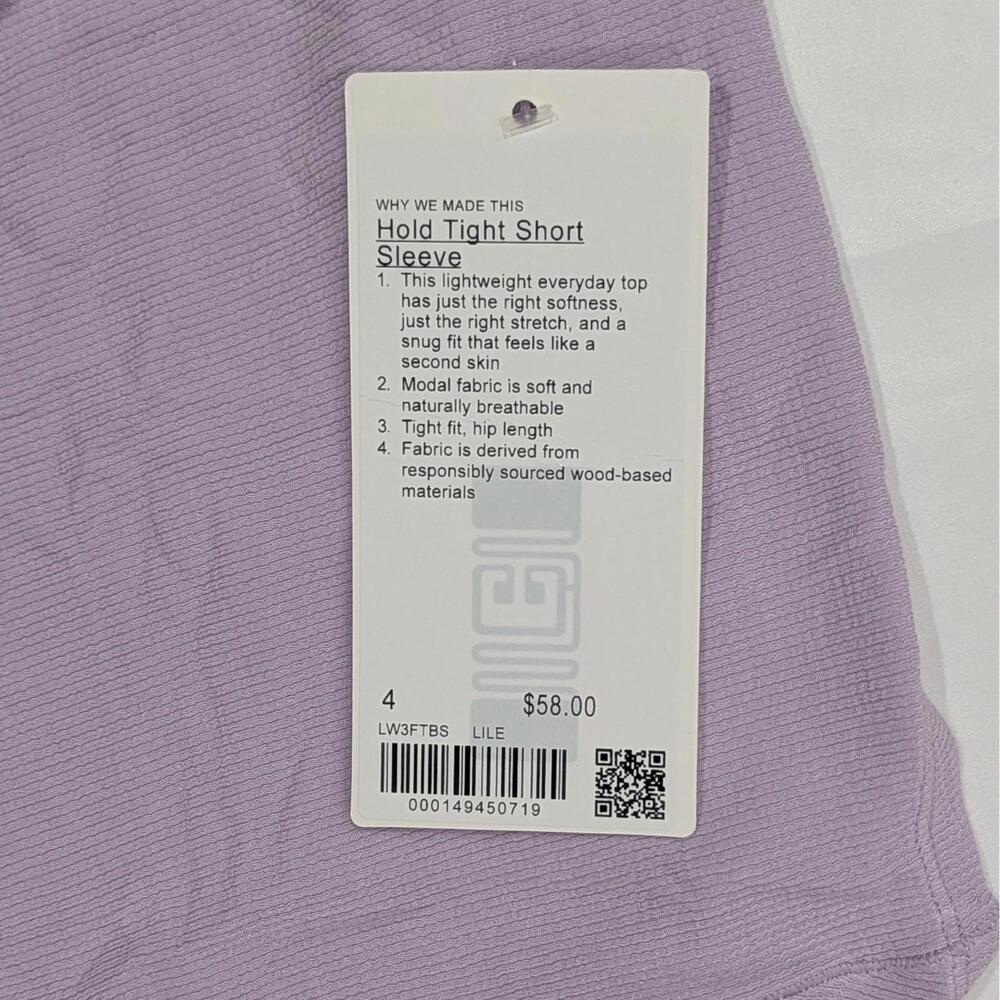 NWT Lululemon Hold Tight Short Sleeve Shirt Size 4 Lilac Ether Ribbed Modal Tee - Picture 5 of 7